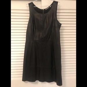 Halogen black leather knee length tank dress